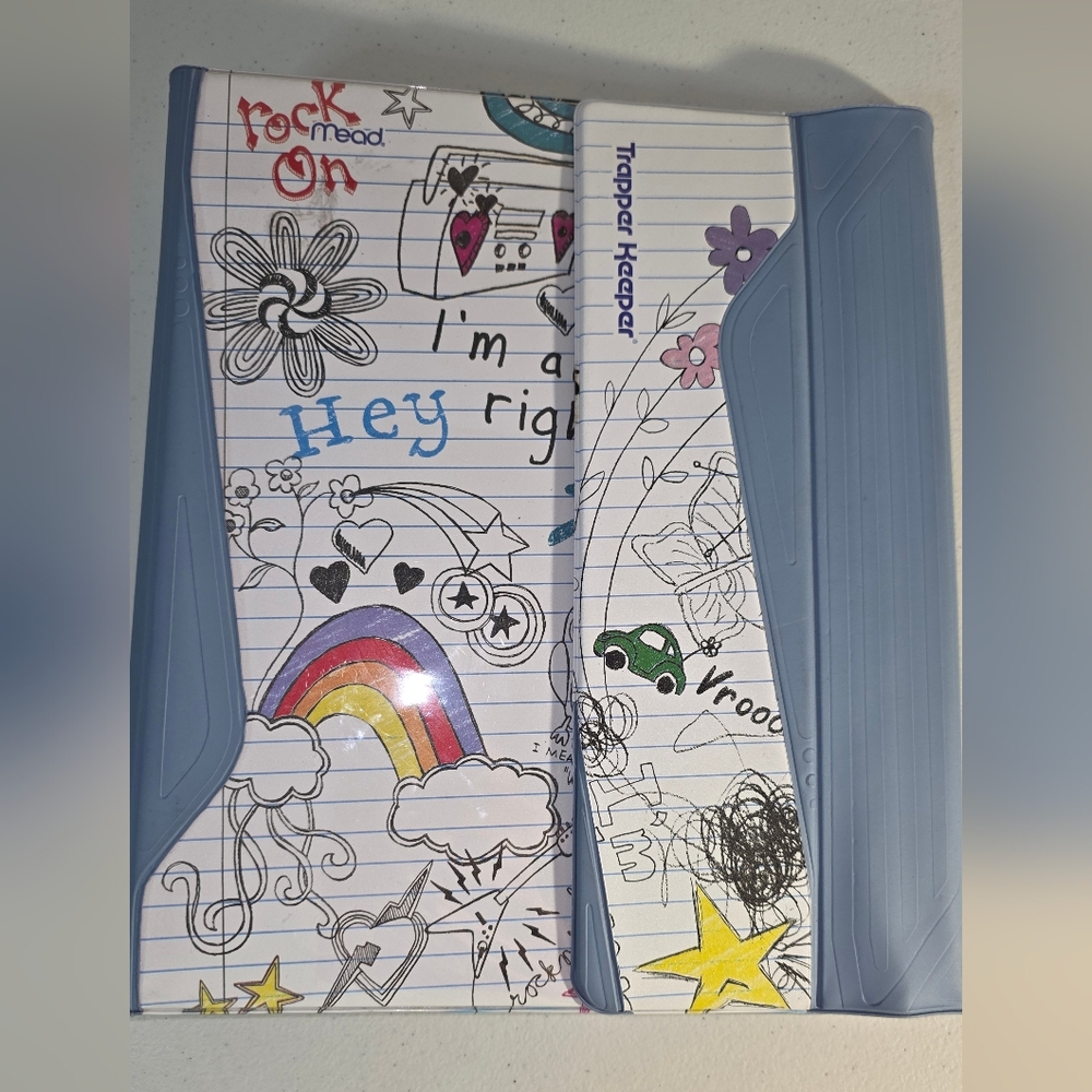 Trapper Keeper Creative Notebook Blue and White Nostalgic Doodle